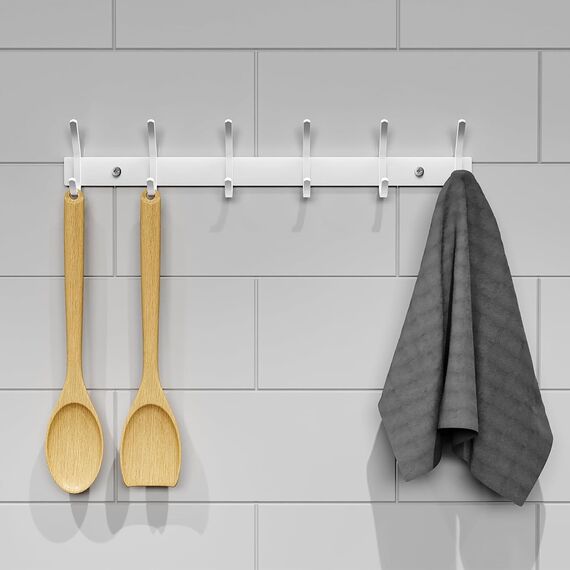 JOLY FANG Kleiderhaken Wand, Garderobenhaken Weiß Wandgarderobe Edelstahl Hakenleiste Garderobenleiste für Garderobe Bad Küche (Weiß, 6 Haken)