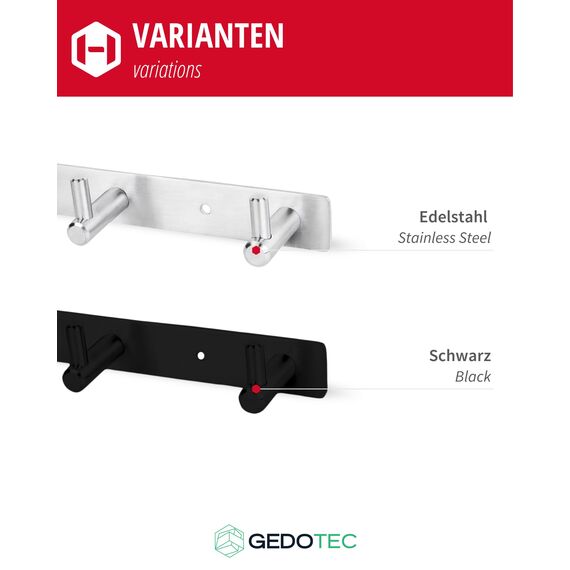 Gedotec Hakenleiste MOON aus Edelstahl gebürstet, 3 Haken - Garderobenleiste Wandmontage - Garderobenhaken zum Schrauben - moderner Jackenhalter Wand für Garderoben, Bad & Küche