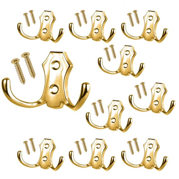 Stahlia Garderobenhaken GOLD (10 Stück) Haken zum Schrauben vintage Kleiderhaken Garderobe KURZ Haken für Garderobe Metallhaken