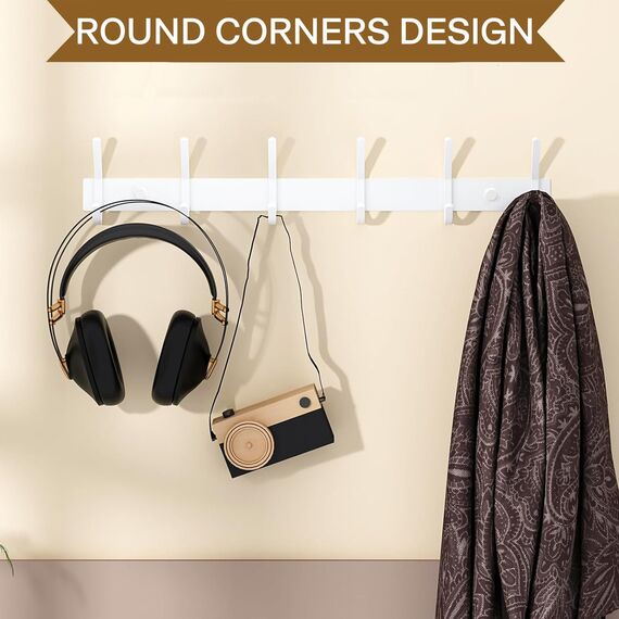 JOLY FANG Kleiderhaken Wand, Garderobenhaken Weiß Wandgarderobe Edelstahl Hakenleiste Garderobenleiste für Garderobe Bad Küche (Weiß, 6 Haken)