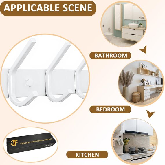 JOLY FANG Wandgarderobe, Garderobenhaken aus Edelstahl, Wandhaken für Schlafzimmer, Badezimmer, Küche (weiß, 4 Haken, 2 Stück)