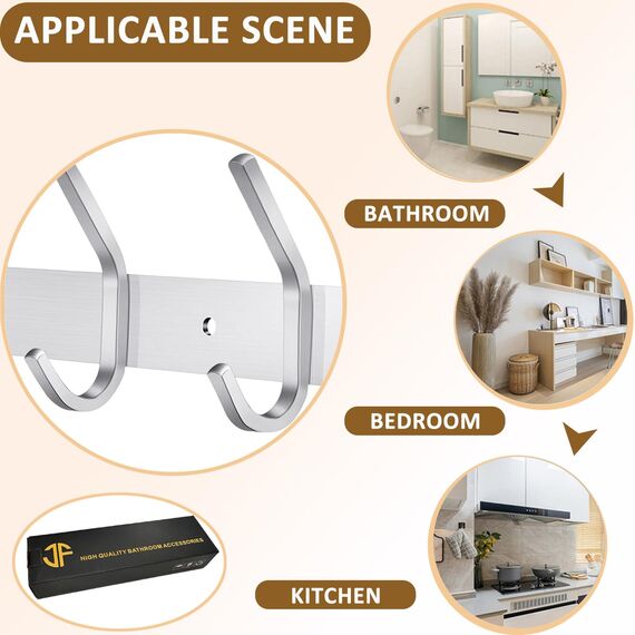 JOLY FANG Wandgarderobe, Garderobenhaken aus Edelstahl, Wandhaken für Schlafzimmer, Badezimmer, Küche (6 Haken, 2 Stück, Silber)