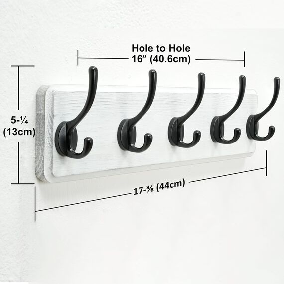 Dseap Garderobenleiste für Wandmontage mit fünf haken – Stabile, hölzerne Wandgarderobenleiste, Hakenleiste für Kleidung Hut Jacke Mantel, Weiß und Schwarz, 2pcs