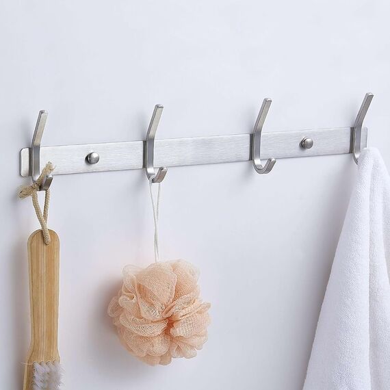 JOLY FANG Wandgarderobe, Garderobenhaken aus Edelstahl, Wandhaken für Schlafzimmer, Badezimmer, Küche (4 Haken, Silber)