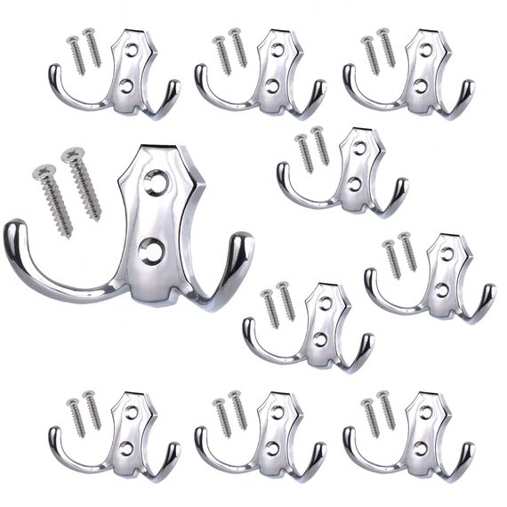Stahlia Garderobenhaken CHROM-GLANZ (10 Stück) Haken zum Schrauben vintage Kleiderhaken Garderobe KURZ Haken für Garderobe Metallhaken