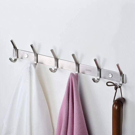 JOLY FANG Wandgarderobe, Garderobenhaken aus Edelstahl, Wandhaken für Schlafzimmer, Badezimmer, Küche (6 Haken, 2 Stück, Silber)