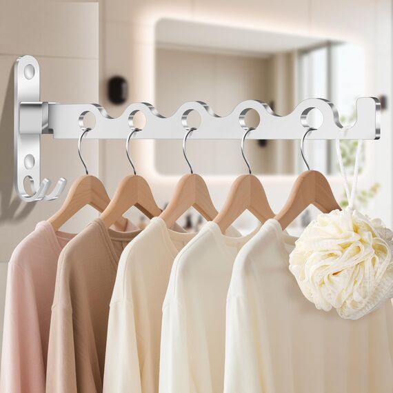 MEIJO Kleiderhaken Klappbar, Wand Kleiderständer Klapphaken Wandhaken Balkon Kleiderhaken für Waschküche Schlafzimmer Badezimmer (Silber)