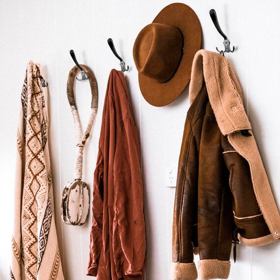 Stahlia Garderobenhaken SCHWARZ (5 Stück) Haken zum Schrauben vintage Kleiderhaken Garderobe KURZ Haken für Garderobe Metallhaken