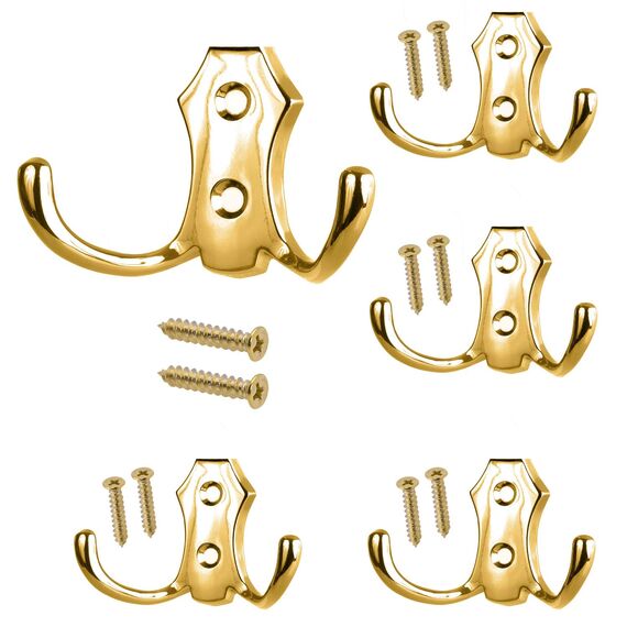 Stahlia Garderobenhaken GOLD (5 Stück) Haken zum Schrauben vintage Kleiderhaken Garderobe KURZ Haken für Garderobe Metallhaken