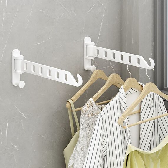 ZUIMENG Wand Kleiderständer Klappbar, 180°Drehbare Kleiderhaken kleiderstange, Wandhaken Hakenleiste Garderobenhaken kleiderlüfter für Balkon Waschküche Badezimmer (weiß, 1 Stück)