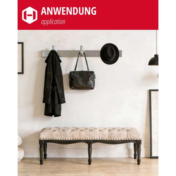 Gedotec Hakenleiste MOON aus Edelstahl gebürstet, 3 Haken - Garderobenleiste Wandmontage - Garderobenhaken zum Schrauben - moderner Jackenhalter Wand für Garderoben, Bad & Küche