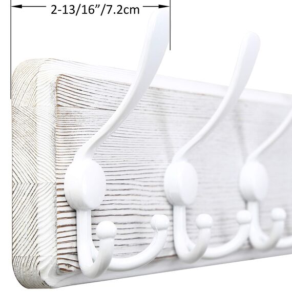 WEBI Garderobenleiste,Garderobenhaken mit 5 Dreifachhaken,Wandgarderobe Holz,Kleiderhaken Wand,Hakenleiste Garderobe,Jackenhalter Wand für Mäntel,Jacken,Weiß,2 Stück