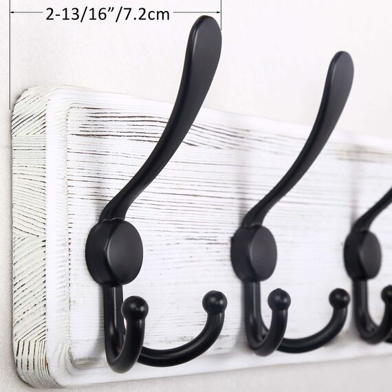 WEBI Garderobenleiste,Garderobenhaken,Wandgarderobe mit 5 Dreifachhaken,Kleiderhaken Wand,Hakenleiste Garderobe Holz,Jackenhalter Wand für Mäntel,Jacken,Schwarz auf Weiß,2 Stück