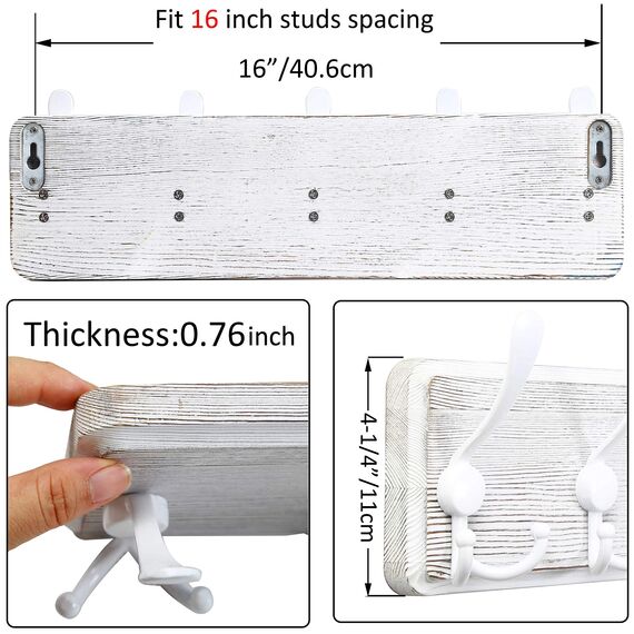 WEBI Garderobenleiste,Garderobenhaken mit 5 Dreifachhaken,Wandgarderobe Holz,Kleiderhaken Wand,Hakenleiste Garderobe,Jackenhalter Wand für Mäntel,Jacken,Weiß