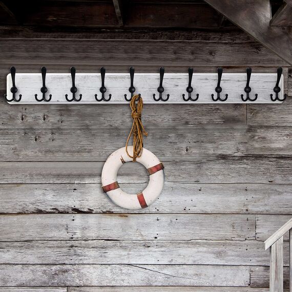 WEBI Garderobenleiste,Garderobenhaken,Wandgarderobe mit 5 Dreifachhaken,Kleiderhaken Wand,Hakenleiste Garderobe Holz,Jackenhalter Wand für Mäntel,Jacken,Schwarz auf Weiß,2 Stück