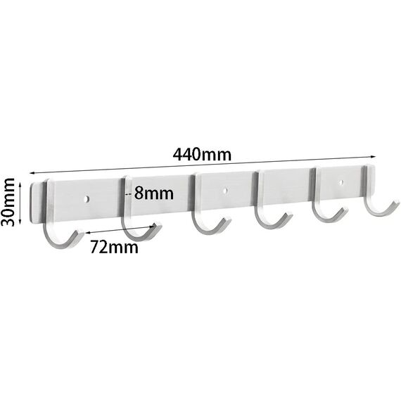 ERWEY Hakenleiste mit 6 Haken Edelstahl Rostfrei Garderobenleiste kleiderhaken Edelstahl für Badezimmer und Küche Kleidung und Schlüssel (6 Haken, 44mm)