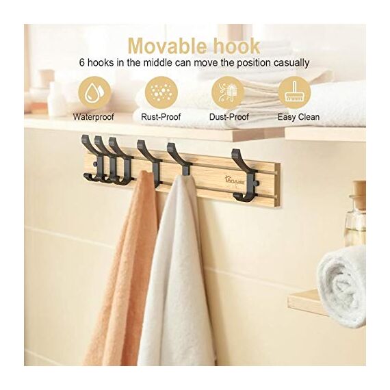 Anjuer Kleiderbügel, 6 aktive Haken, robust, für Kleidung, Huthalter, Bambus