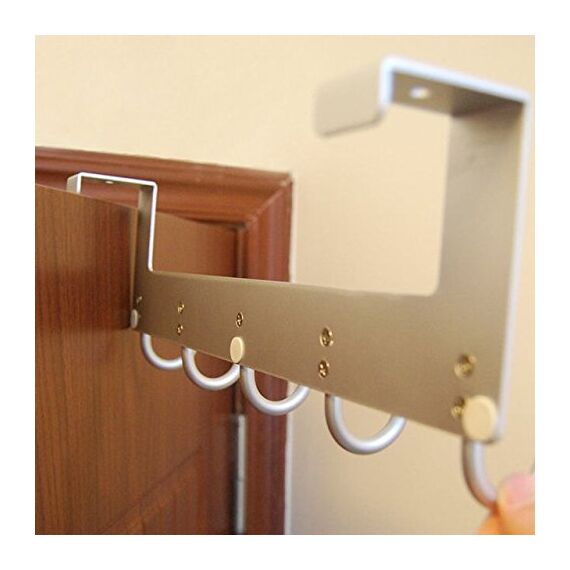 Anjuer Türhaken-Aufhänger, Aluminium, Utility-Organizer, Handtuchhaken, Halter für Küche, Badezimmer, 5 Haken über der Tür, Silber