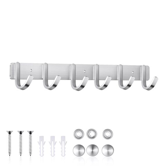 ERWEY Hakenleiste mit 6 Haken Edelstahl Rostfrei Garderobenleiste kleiderhaken Edelstahl für Badezimmer und Küche Kleidung und Schlüssel (6 Haken, 44mm)