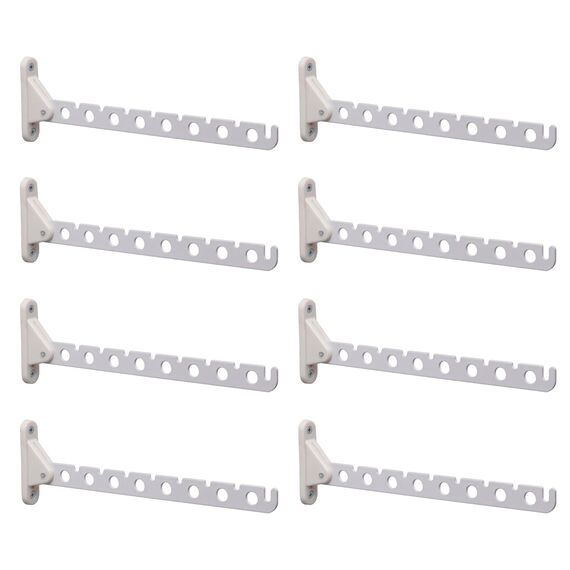 PRIOstahl Kleiderlüfter 310mm Weiß 8er Set Klappbar - Kleiderhaken Garderobenhaken Wandmontage 5kg Tragkraft Kleiderständer Abhängträger Stahl-Kunststoff Platzsparend