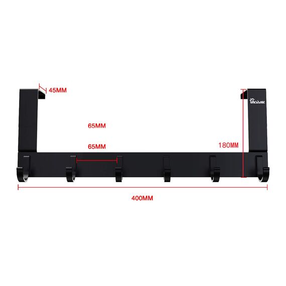Anjuer Türhaken aus Aluminium, Organizer für Küche, Badezimmer, 6 Haken über der Tür, Schwarz