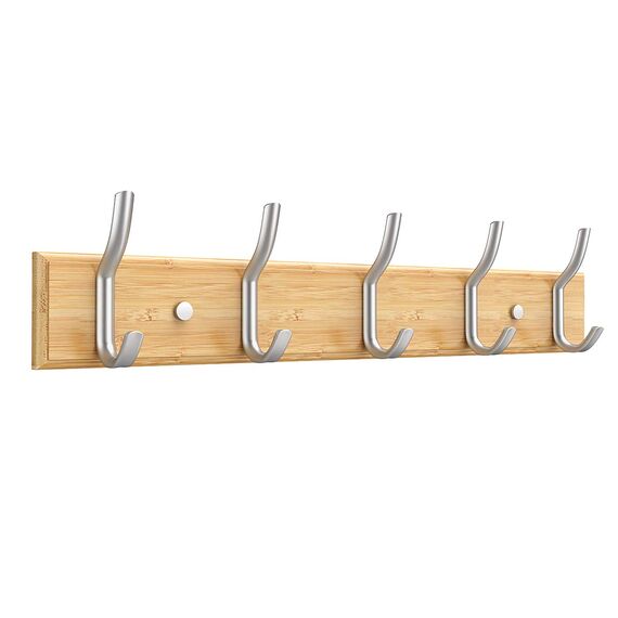 Anjuer Garderobenständer mit 5 Haken, robust, Huthalter aus Bambus