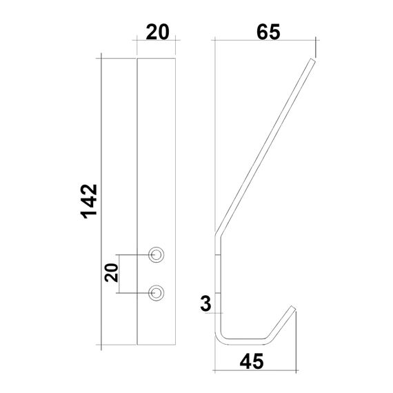 SOTECH 10 Stück Kleiderhaken ALBA echt Edelstahl 142 x 20 mm schwarz matt Garderobenhaken Haken