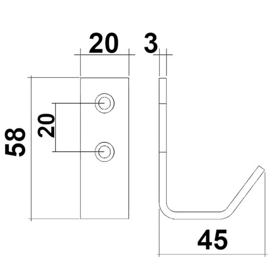 SOTECH 10 Stück Kleiderhaken ALBA echt Edelstahl 58 x 20 mm schwarz matt Garderobenhaken Haken