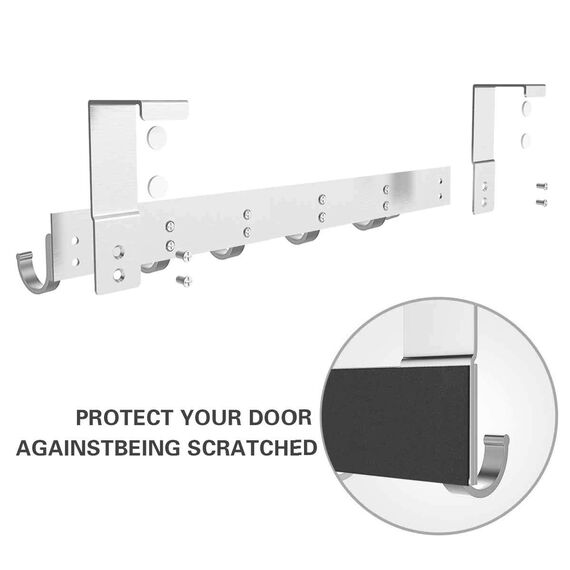 Anjuer Türhaken-Kleiderbügel, Aluminium, Organizer für Küche, Badezimmer, 6 Haken über der Tür, silberfarben