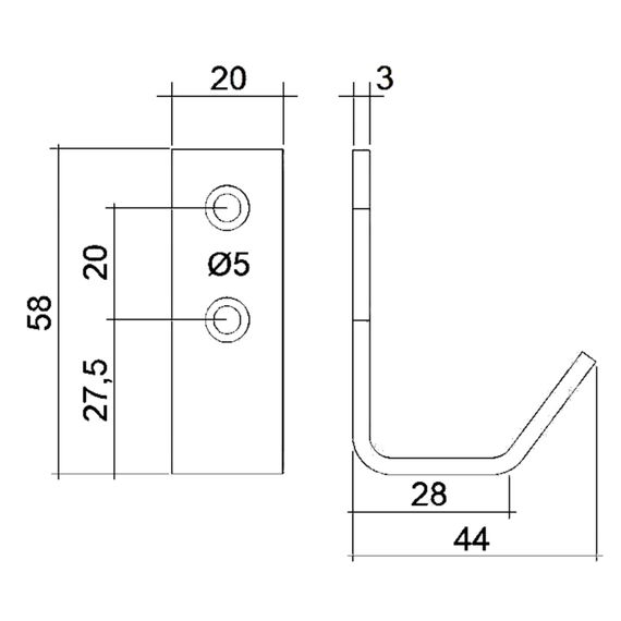 SOTECH 10 Stück Kleiderhaken ALBA echt Edelstahl 58 x 20 mm schwarz Garderobenhaken Haken