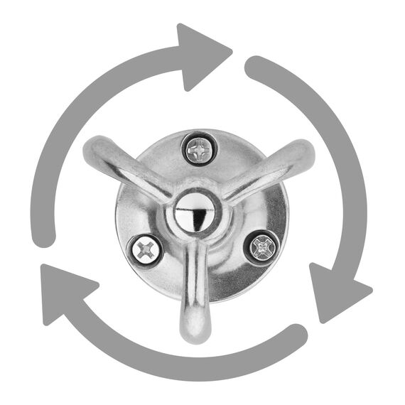 SOTECH 4 x Drehhaken TROMSO 3-fach Alu poliert 53 x 50 mm Sockel Ø 40 mm BA 25 mm Aluminium Aufhänger Kleideraufhänger
