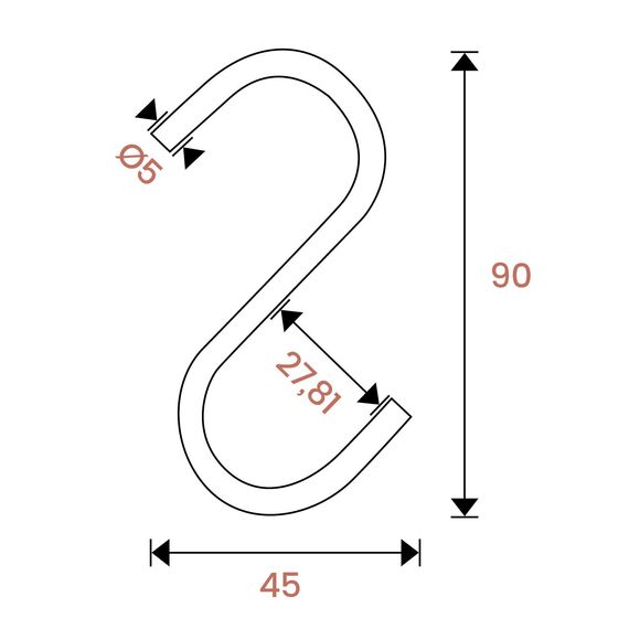 rod & knot S-Haken aus stabilem Metall - 8 Stück (Kupfer)