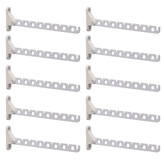 PRIOstahl Kleiderlüfter 310mm Weiß 10er Set Klappbar - Kleiderhaken Garderobenhaken Wandmontage 5kg Tragkraft Kleiderständer Abhängträger Stahl-Kunststoff Platzsparend