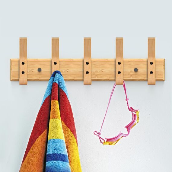 Anjuer Kleiderbügel Rack 5 Haken 20kg Heavy Duty Kleidung Wandhalter Bambus Aufhänger