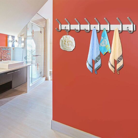 ERWEY 8 Haken Kleiderhaken Wand Hakenleiste Edelstahl Garderobenhaken Garderobe Haken Handtuchhaken Wandmontage Gebürstet ca. 30kg SUS304