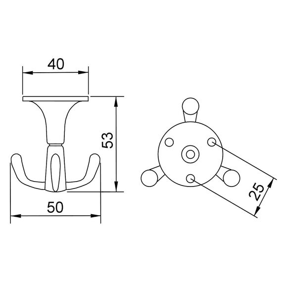 SOTECH 4 x Drehhaken TROMSO 3-fach Edelstahloptik matt 53 x 50 mm Sockel Ø 40 mm BA 25 mm Aluminium Garderobenhaken Jackenaufhänger