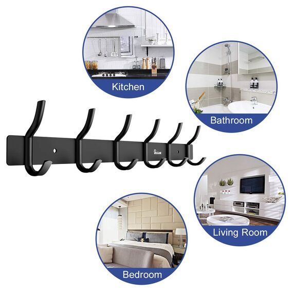 Anjuer Kleiderbügel, Kleiderständer, 6 Haken, strapazierfähig, Aluminiumlegierung, Schwarz