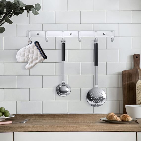 ERWEY Hakenleiste mit 6 Haken Edelstahl Rostfrei Garderobenleiste kleiderhaken Edelstahl für Badezimmer und Küche Kleidung und Schlüssel (6 Haken, 44mm)