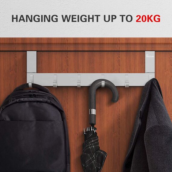 Anjuer Türhaken-Kleiderbügel, Aluminium, Organizer für Küche, Badezimmer, 6 Haken über der Tür, silberfarben