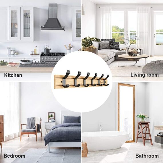 Anjuer Kleiderbügel Kleiderständer 6 aktive Haken 20kg last Kleiderhaken Hut Halter Bambus