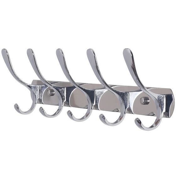 SKOLOO Garderobenleiste, Moderne, stabile Metall Kleiderhaken Wand mit 5 Haken, zum Aufhängen von Kleidung, Mantel, Hüten, Jacken, Rucksack, Hakenleiste Silber, ideal im Zuhause und Büro