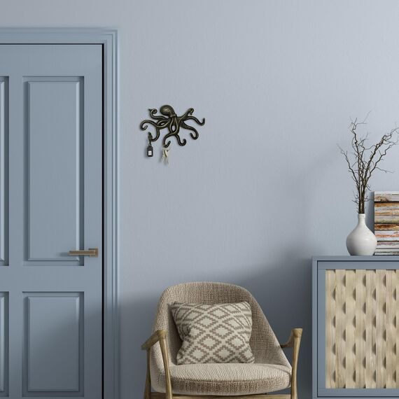 ChasBete Garderobenhaken Vintage Wandhaken, Krake Kleiderhaken Wand Haken Gusseisen mit 6 Haken - Bronze