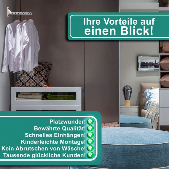 PRIOstahl Kleiderlüfter 310mm Weiß 8er Set Klappbar - Kleiderhaken Garderobenhaken Wandmontage 5kg Tragkraft Kleiderständer Abhängträger Stahl-Kunststoff Platzsparend
