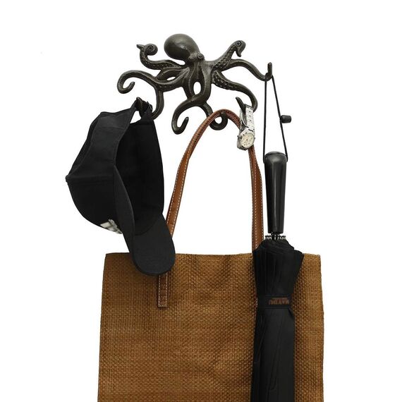 ChasBete Haken Gusseisen Vintage Wandhaken, Rustikale Garderobenhaken, Krake Wandhaken Schwarz mit 6 Tentakeln