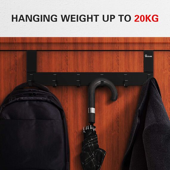 Anjuer Türhaken aus Aluminium, Organizer für Küche, Badezimmer, 6 Haken über der Tür, Schwarz