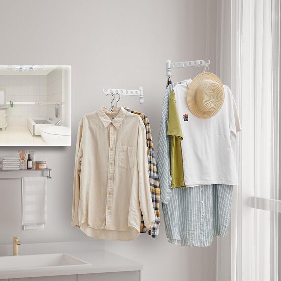 JOOM Kleiderhaken Klappbar,Wand Kleiderständer Klappbar, 180° Drehbare Wand Kleiderständer Klappbar Kleiderstange Klapphaken für Waschküche Balkon Badezimmer (weiß)