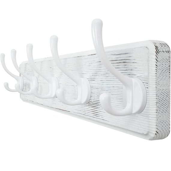 WEBI Garderobenleiste mit 5 Haken,Garderobenhaken,Wandgarderobe Holz,Kleiderhaken Wand,Hakenleiste Garderobe,Jackenhalter Wand für Mäntel,Jacken,Weiß