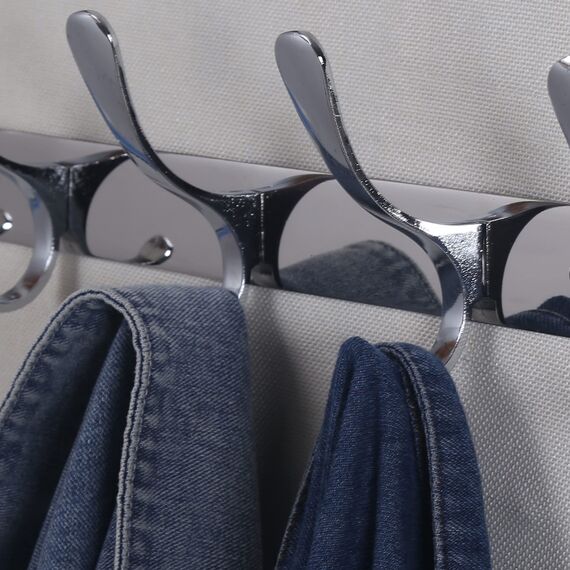 SKOLOO Garderobenleiste, Moderne, stabile Metall Kleiderhaken Wand mit 5 Haken, 2er-Pack, zum Aufhängen von Kleidung, Mantel, Hüten, Jacken, Rucksack, Hakenleiste Silber