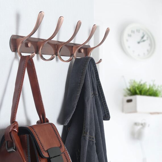 SKOLOO Garderobenleiste, Moderne, stabile Metall Kleiderhaken Wand mit 5 Haken, zum Aufhängen von Kleidung, Mantel, Hüten, Jacken, Rucksack, Hakenleiste Retro Rot, ideal im Zuhause und Büro
