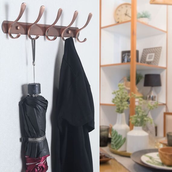 SKOLOO Garderobenleiste, Moderne, stabile Metall Kleiderhaken Wand mit 5 Haken, 2er-Pack, zum Aufhängen von Kleidung, Mantel, Hüten, Jacken, Rucksack, Hakenleiste Retro Rot